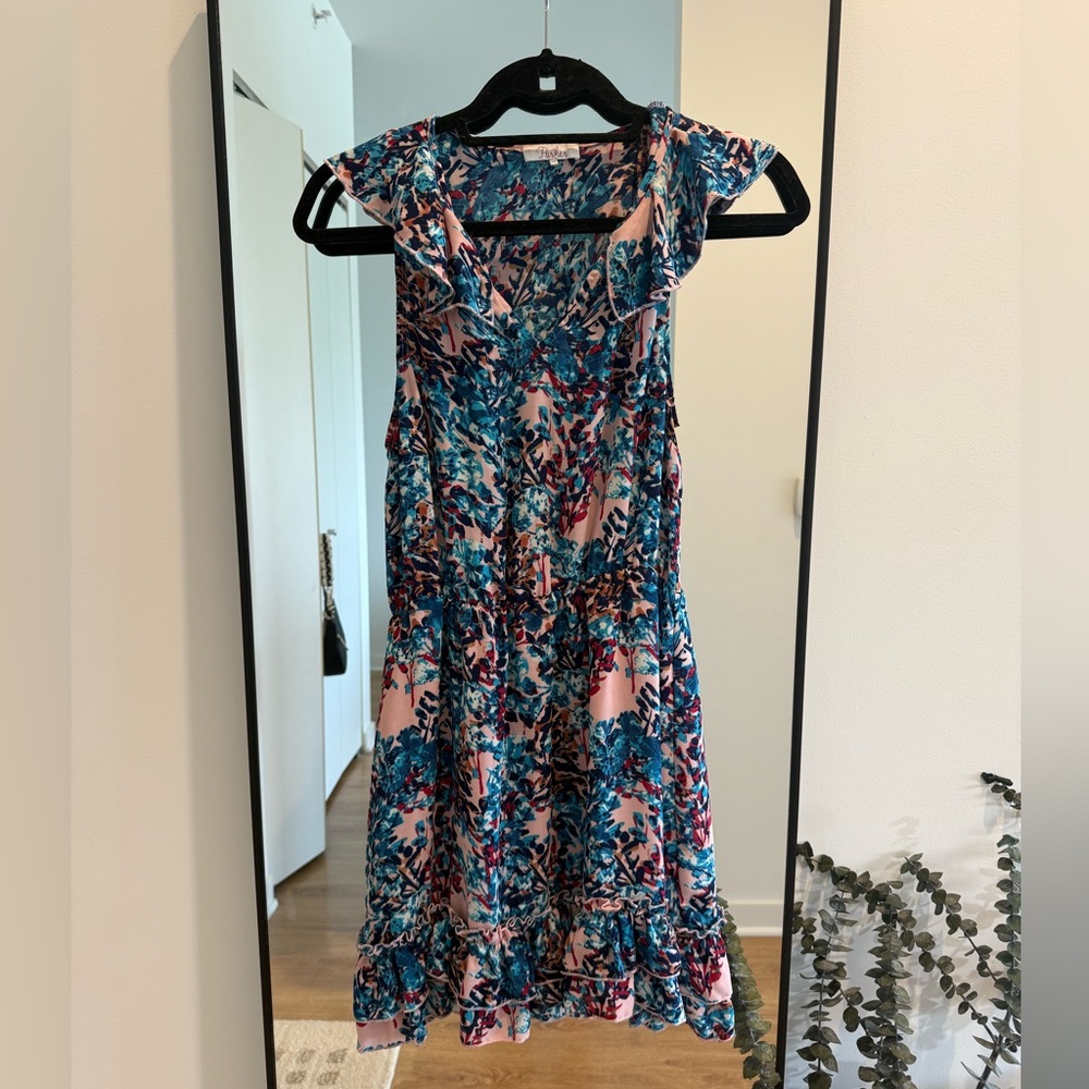 Parker Blue and Pink Floral Midi Dress